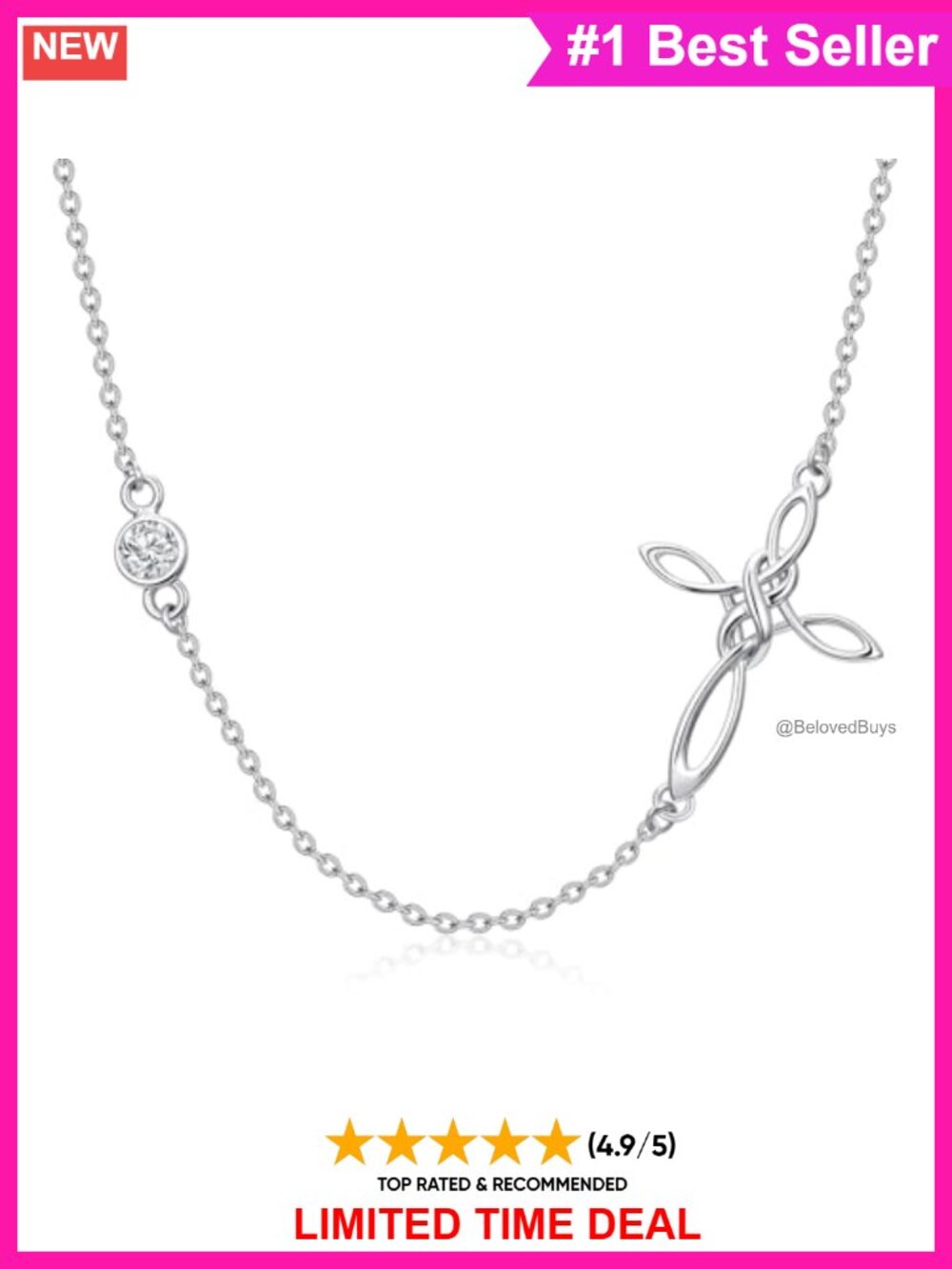 925 Sterling Silver Celtic Cross Necklace with Cubic Zirconia Pendant